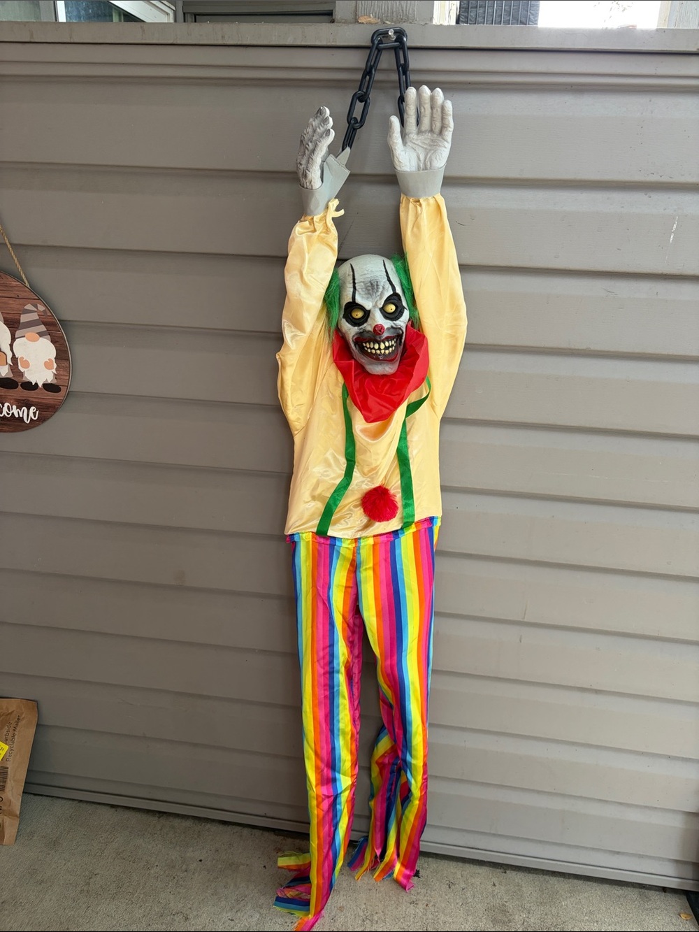 Yellow and Rainbow Scary Clown Halloween Decoration